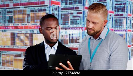 Digital Retail Technology And Warehouse Inventory. AI Logistics Stock Photo