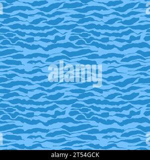 Grunge Dry Brush Blue Wave Strokes Seamless Pattern Stock Vector