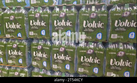 Bordeaux , France - 10 31 2023 : volvic water sign brand and text logo on pack bottle for sell in market shop or supermarket Stock Photo