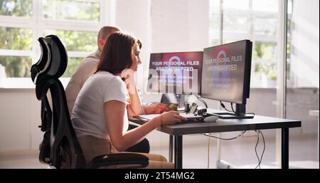 Ransomware Cyber Attack Using Malware. Security Breach Stock Photo