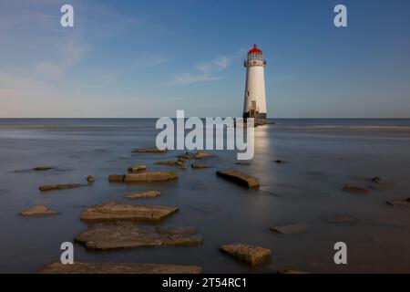 Point of Ayr Lighthouse is a 19th-century lighthouse located on the east side of the Dee Estuary, next to Talacre Beach. Stock Photo