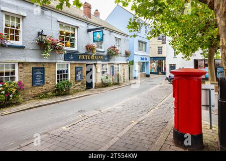 View looking down Fore Street in the town centre of Salcombe. Devon, England Stock Photo