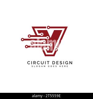 Letter V logo, Circuit shape symbol, Technology and digital abstract dot connection. Alphabet V tech logotype, design, internet, systems Stock Vector