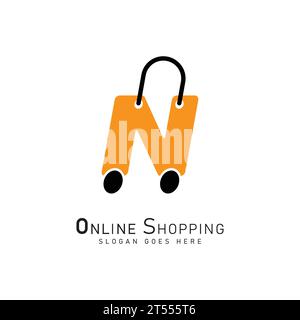 Letter N for Shopping Logo template, ecommerce icon. Alphabet N bag design concept vector logo Stock Vector