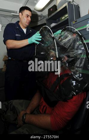 gas mask fitting, navy, U.S. Navy, USS Nimitz (CVN 68) Stock Photo