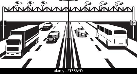 Traffic enforcement cameras on highway – vector illustration Stock Vector