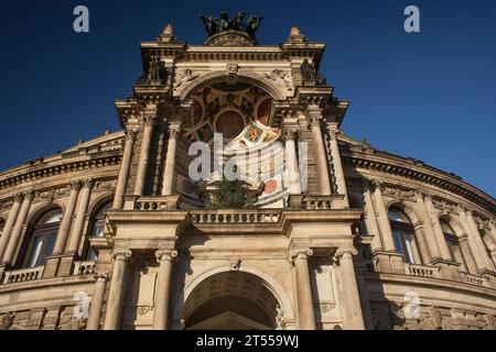 Low angle view of the Semperopera (Opera House) façade in Dresden Stock Photo