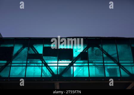Tunnel is blue. Details of city's architecture. Stock Photo