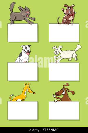 Cartoon illustration of dogs and puppies animal characters with blank cards or banners design set Stock Vector