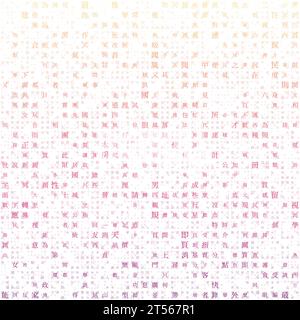 Digital letters cover. Random characters of Chinese traditional alphabet. Gradient matrix pattern. Sunset dark color theme backgrounds. Stock Vector