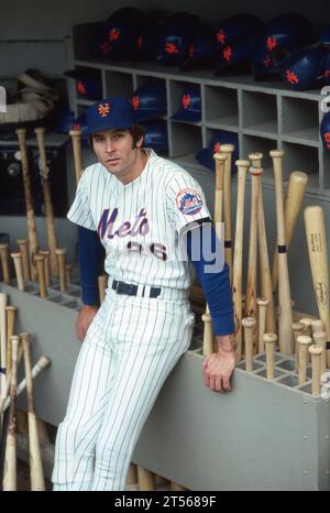 A 1978 photo of New York Mets slugger Dave 'Kong' Kingman in the Mets dugout at Shea Stdium in Queens, New York City. Stock Photo