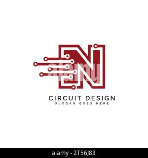 Letter N logo, Circuit shape symbol, Technology and digital abstract dot connection. Alphabet N tech logotype, design, internet, systems, Stock Vector