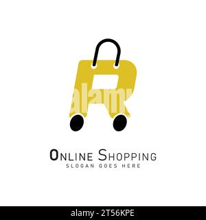Letter R for Shopping Logo template, ecommerce icon. Alphabet R bag design concept vector logo Stock Vector