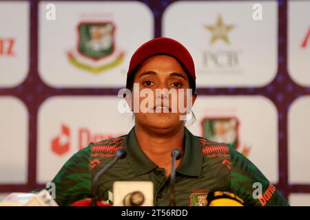 Bangladesh Women Cricket Team Captain Nigar Sultana Joty attends a pre-match press conference at SBNCS Media Centre, Mirpur, Dhaka, Bangladesh, 03 Nov Stock Photo