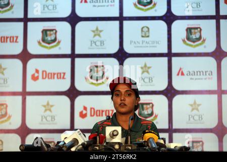 Bangladesh Women Cricket Team Captain Nigar Sultana Joty attends a pre-match press conference at SBNCS Media Centre, Mirpur, Dhaka, Bangladesh, 03 Nov Stock Photo