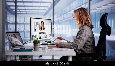 Virtual Video Conference: Learning and Working from Home Stock Photo