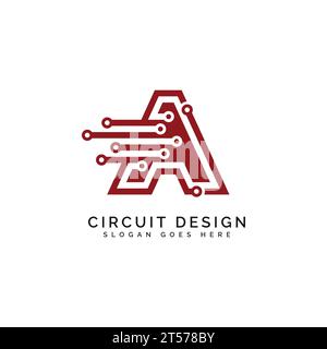 Letter A logo, Circuit shape symbol, Technology and digital abstract dot connection. Alphabet A tech logotype, design, internet, systems Stock Vector