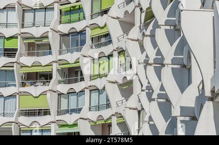 La Grande Motte, France - September 30, 2023 : Futuristic buildings in the town of La Grande Motte, in the south of France, near the Camargue and Mont Stock Photo