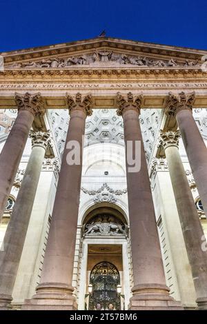 Portico of the Royal Exchange building in Bank, former centre of commerce now a shopping arcade, City of London, UK Stock Photo