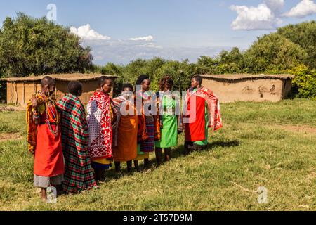 MASAI MARA, KENYA - FEBRUARY 20, 2020: Masai women in their village, Kenya Stock Photo