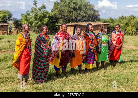 MASAI MARA, KENYA - FEBRUARY 20, 2020: Masai women in their village, Kenya Stock Photo