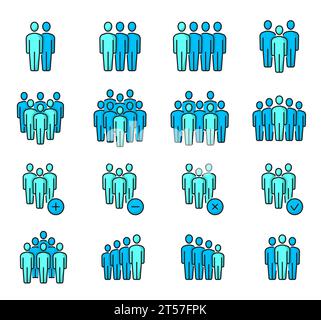 Business team, community, society people group line color icons. Vector human person outline blue symbols of society members, office staff, company employees or workers. People group and crowd signs Stock Vector