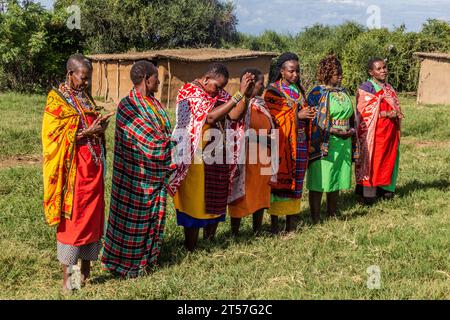 MASAI MARA, KENYA - FEBRUARY 20, 2020: Masai women in their village, Kenya Stock Photo