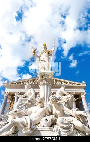 Vienna, Austria - October 4, 2023: Detailed view of the sculptures of the Pallas Athene Fountain in front of the Austrian Parliament building Stock Photo