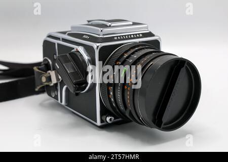Hasselblad 500cm medium format single lens reflex camera 6x6 cm two and a quarter square Stock Photo