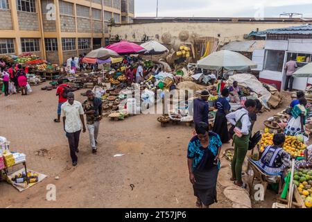 KAKAMEGA, KENYA - FEBRUARY 22, 2020: View of a street fruit anf vegetable market in Kakamega, Kenya Stock Photo