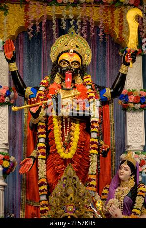 Idol of Goddess Maa Kali at a decorated puja pandal in Kolkata, West ...