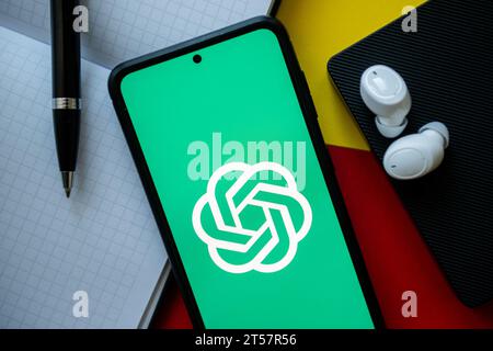 In this photo illustration an Open AI Chat GPT logo seen displayed on a smartphone. Stock Photo