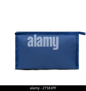 travel accessory- toilet bag with zipper, blank hand tool bag, back view, clipping path isolated on white background. mock-up, navy blue color. Stock Photo