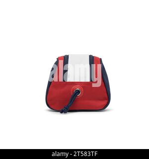 travel accessory- toilet bag with zipper, blank hand tool bag, side view, clipping path isolated on white background. mock-up, red color. Stock Photo