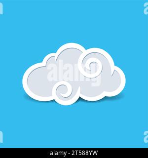 Chinese style white cloud located on blue background with cast shadow. Stock Vector