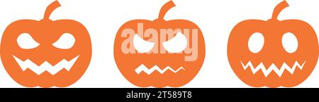 Spooky And Creepy Halloween Pumpkin Vector Icon Set Jack-o-lantern Symbols Stock Vector