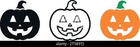 Spooky And Creepy Halloween Pumpkin Vector Icon Set Jack-o-lantern Symbol Set Stock Vector