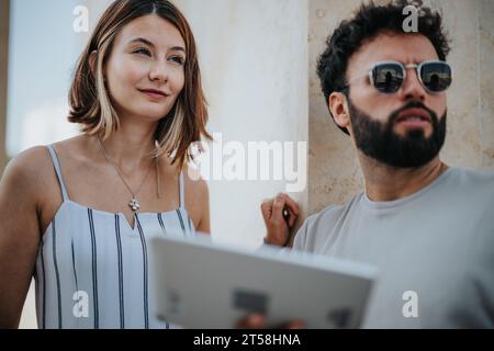 Business Partners Discussing Future Success and New Opportunities Outdoors Stock Photo