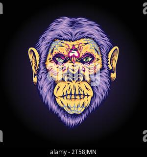 Creepy monster gorilla head muerte ornament vector illustrations for your work logo, merchandise t-shirt, stickers and label designs, poster, greeting Stock Vector