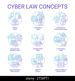 Thin line gradient icon set representing cyber law Stock Vector