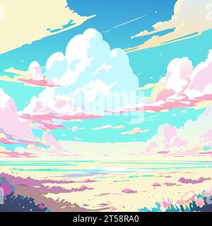 graphic illustrated Clouds sky of arid dried sands land rainless dry river wind blowing vector Stock Vector