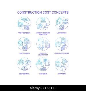 Thin line gradient icon set representing construction cost Stock Vector