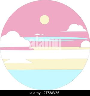 graphic illustrated Sky circle window ocean sea beach clouds climate day pastel colors vector Stock Vector
