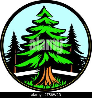 graphic illustrated Pine tree forest Christmas illustration vector Stock Vector