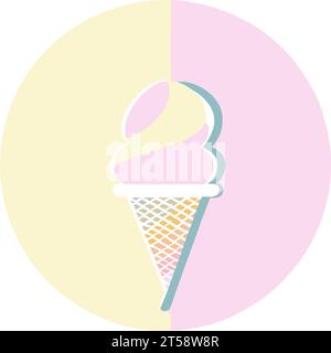 graphic illustrated Two Tone Soft Serve Ice Cream Cone Strawberry and Vanilla flavor vector Stock Vector