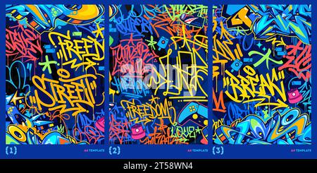 Abstract Dark Graffiti Style A4 Poster Vector Illustration Art Template Stock Vector