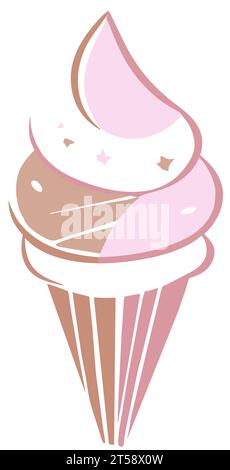 graphic illustrated Two Tone Ice Cream Cone Strawberry and Chocolate flavor vector Stock Vector