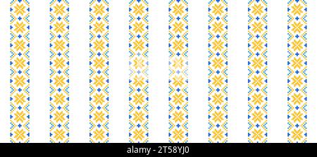 Ukrainian vector seamless fashion pattern. Decoration in blue and yellow color. Ukrainian vertical stripes fashion pattern. Pixel art, vyshyvanka Stock Vector