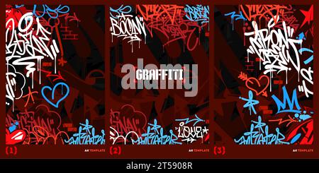 Abstract Dark Graffiti Style A4 Poster Vector Illustration Art Template Stock Vector
