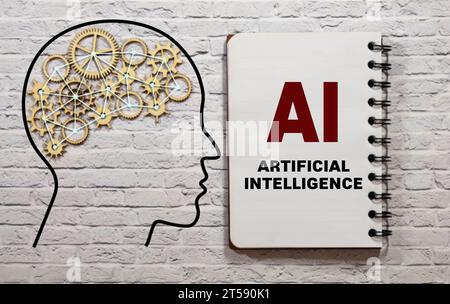 Close- up of computer chip with AI sign. Artificial intelligence. Stock Photo
